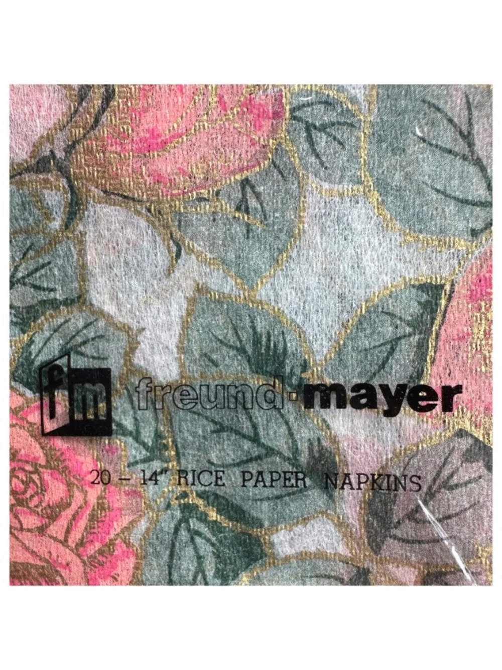 FREUND-MAYER Vintage Rice Paper Napkins (lot of 18) Rose Pattern Scalloped Fan